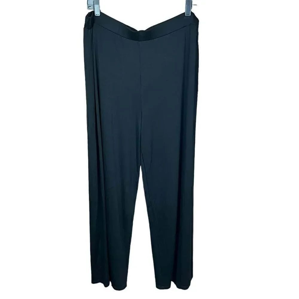 DKNY Pure Travel Pants Black Elastic Waist and Wide Leg Style Lounge Leisure XL